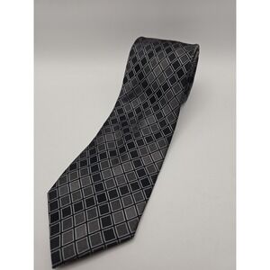 George 100% Silk Tie Black And Gray Diamond Pattern